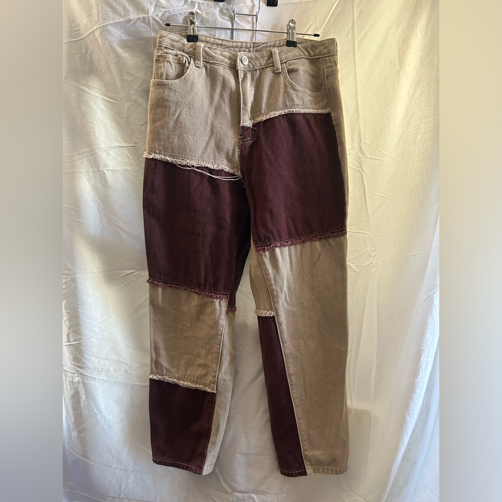 Multi tone beige and burgundy pants